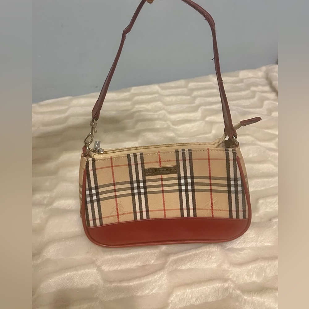 Burberry Classic Check Shoulder Bag with Red Accents